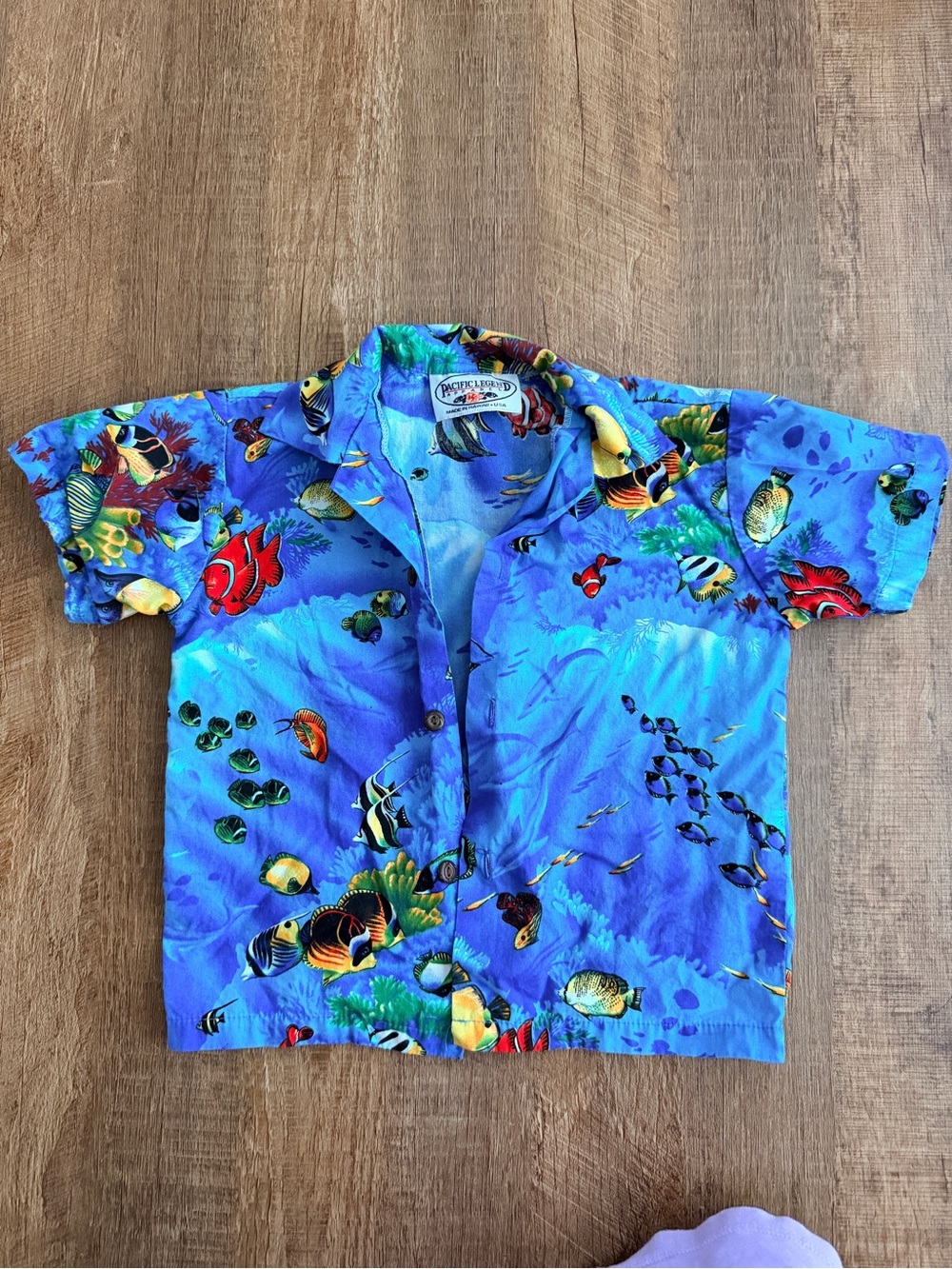 Pacific Legend Blue Tropical Fish Button-Down Kids Shirt VTG